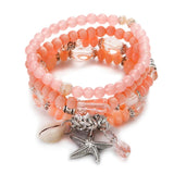 4Pcs Women's Shell Star Pendant Bracelets Set Natural Stone Beads Bohemia Charm