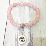 Rose Quarz Lotus Charm Bracelet Lapis Lazuli Women`s Yoga Balance Bracelet