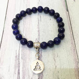 Rose Quarz Lotus Charm Bracelet Lapis Lazuli Women`s Yoga Balance Bracelet