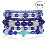 6pcs Natural Stone Bead Bracelets For Women & Men