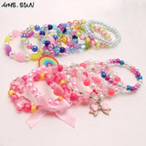 4PCS Baby Charm Bowknot Bracelet Kids Heart/Butterfly Beads Elastic Band