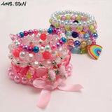 4PCS Baby Charm Bowknot Bracelet Kids Heart/Butterfly Beads Elastic Band