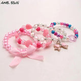4PCS Baby Charm Bowknot Bracelet Kids Heart/Butterfly Beads Elastic Band