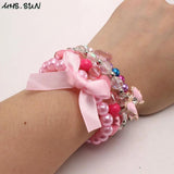 4PCS Baby Charm Bowknot Bracelet Kids Heart/Butterfly Beads Elastic Band