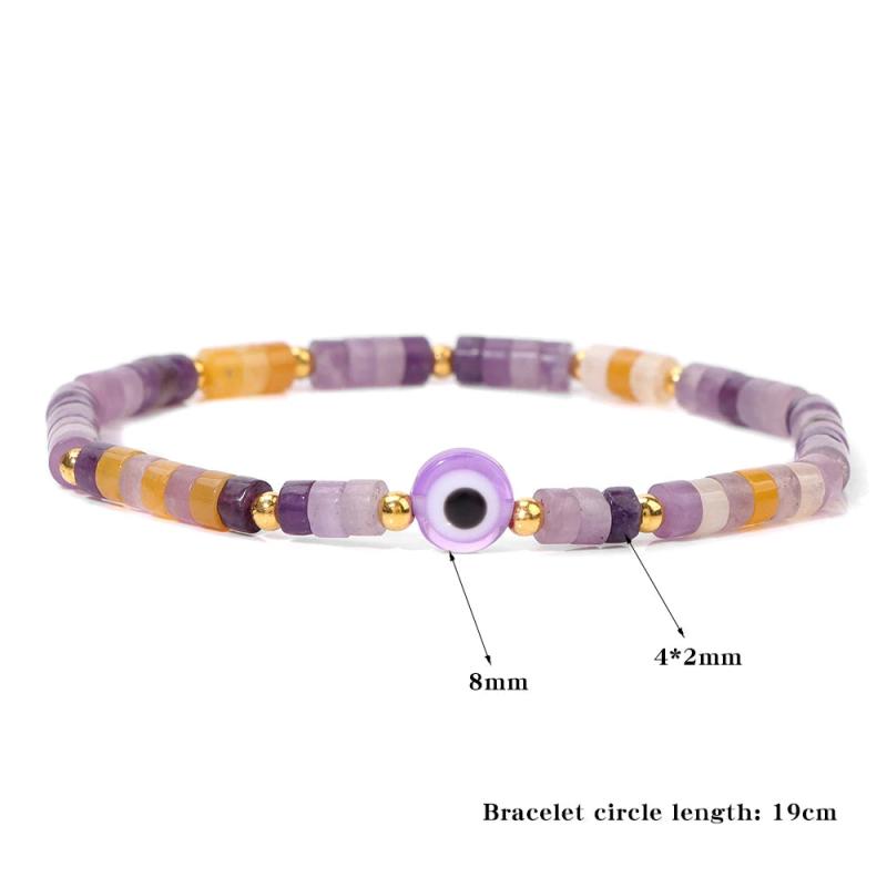 Natural Stone Spacer Beads Bracelet Evil Eye Charm Stretch Bangle