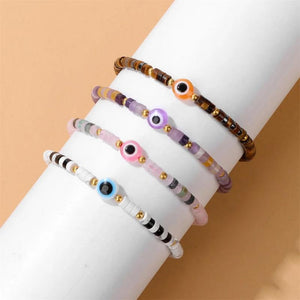 Natural Stone Spacer Beads Bracelet Evil Eye Charm Stretch Bangle