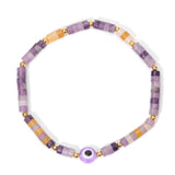 Natural Stone Spacer Beads Bracelet Evil Eye Charm Stretch Bangle
