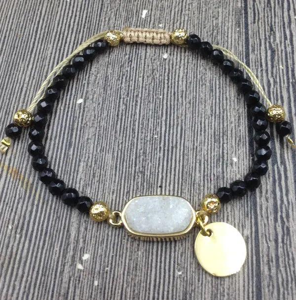 Druzy Charm Agates Beads Bracelet Cord