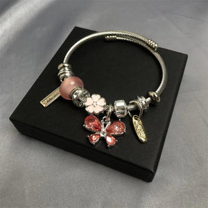 Crystal Butterfly Charm Bangle DIY Beads Bracelet for Women
