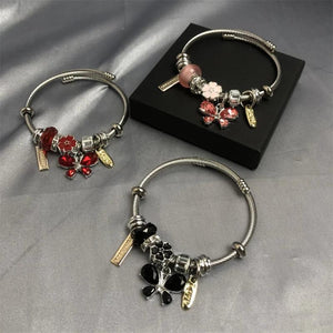 Crystal Butterfly Charm Bangle DIY Beads Bracelet for Women