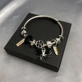 Crystal Butterfly Charm Bangle DIY Beads Bracelet for Women
