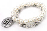 8mm Semi Precious Stone and Crystal Glass Beads Bracelet with Cross Charm
