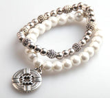 8mm Semi Precious Stone and Crystal Glass Beads Bracelet with Cross Charm