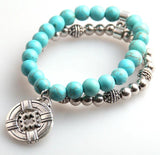8mm Semi Precious Stone and Crystal Glass Beads Bracelet with Cross Charm