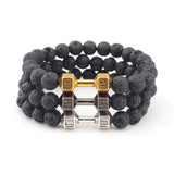 Men's Beaded Bracelet Matte Agate Dumbbell Charm Fitness Barbell Jewelry