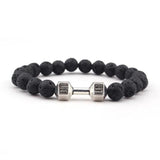 Men's Beaded Bracelet Matte Agate Dumbbell Charm Fitness Barbell Jewelry