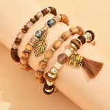 Vintage Wooden Beads Bracelet Tassel Charm Jewelry