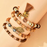 Vintage Wooden Beads Bracelet Tassel Charm Jewelry
