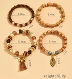 Vintage Wooden Beads Bracelet Tassel Charm Jewelry