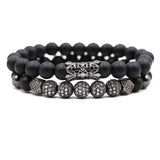 2PCS/Set Natural Stone Bead Bracelets Pave CZ Tube Bracelet Men Women