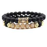 2PCS/Set Natural Stone Bead Bracelets Pave CZ Tube Bracelet Men Women