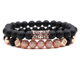 2PCS/Set Natural Stone Bead Bracelets Pave CZ Tube Bracelet Men Women