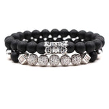 2PCS/Set Natural Stone Bead Bracelets Pave CZ Tube Bracelet Men Women