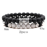 2PCS/Set Natural Stone Bead Bracelets Pave CZ Tube Bracelet Men Women
