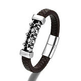 Hip Hop Punk Charm Leather Braided Rope Bracelet with Skull Head