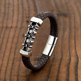 Hip Hop Punk Charm Leather Braided Rope Bracelet with Skull Head
