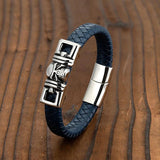 Hip Hop Punk Charm Leather Braided Rope Bracelet with Skull Head
