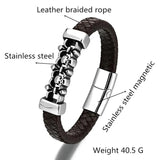 Hip Hop Punk Charm Leather Braided Rope Bracelet with Skull Head