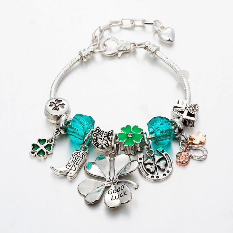 Adjustable Lobster Clasps Green Beaded Charms Bracelet