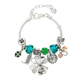 Adjustable Lobster Clasps Green Beaded Charms Bracelet