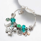 Adjustable Lobster Clasps Green Beaded Charms Bracelet