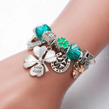 Adjustable Lobster Clasps Green Beaded Charms Bracelet