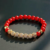 CZ Red Green Stone Bracelet Men Women Beaded Bangle