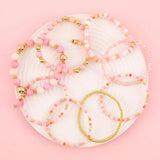 8Pcs Pink Acrylic Glass Bead Bracelet Bohemian Style For Women