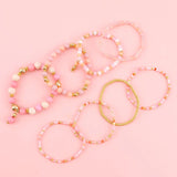 8Pcs Pink Acrylic Glass Bead Bracelet Bohemian Style For Women