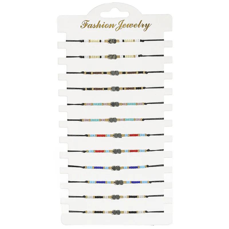 Boho Shell Heart Charms Crystal Glass Seed Beads Bracelets