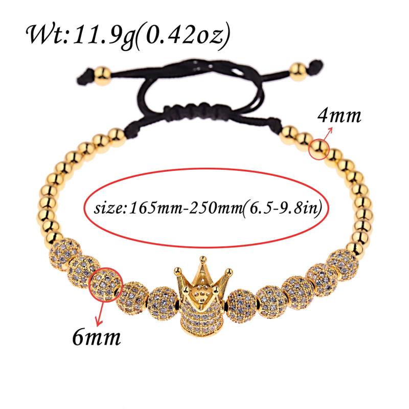 Cubic Zircon Crown Charm Bracelet Men High Copper Beaded Jewelry