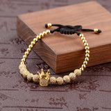 Cubic Zircon Crown Charm Bracelet Men High Copper Beaded Jewelry
