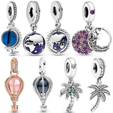Hot Air Balloon Globe Palm Tree Silver Charm for Bracelet DIY Jewelry