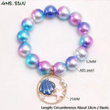 3PCS Baby Charm Mermaid/Shell Shaped Pendant Bracelets Pearls Beads Bangles