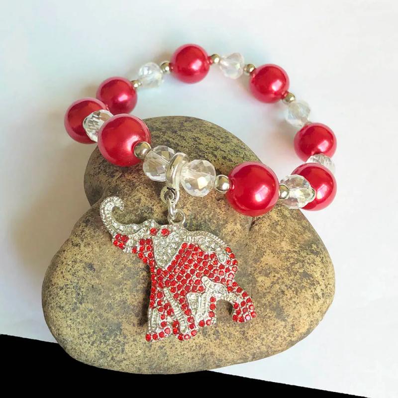 Greek Sorority Red Pearl Elephant Charm Bracelet