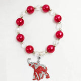 Greek Sorority Red Pearl Elephant Charm Bracelet