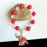 Greek Sorority Red Pearl Elephant Charm Bracelet