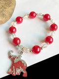 Greek Sorority Red Pearl Elephant Charm Bracelet