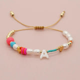 Freshwater Pearl Bracelets For Women Heart&Star Beads Shell Charms A-Z