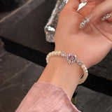Pink Love Pearl Elastic Bracelet Women's Jewelry